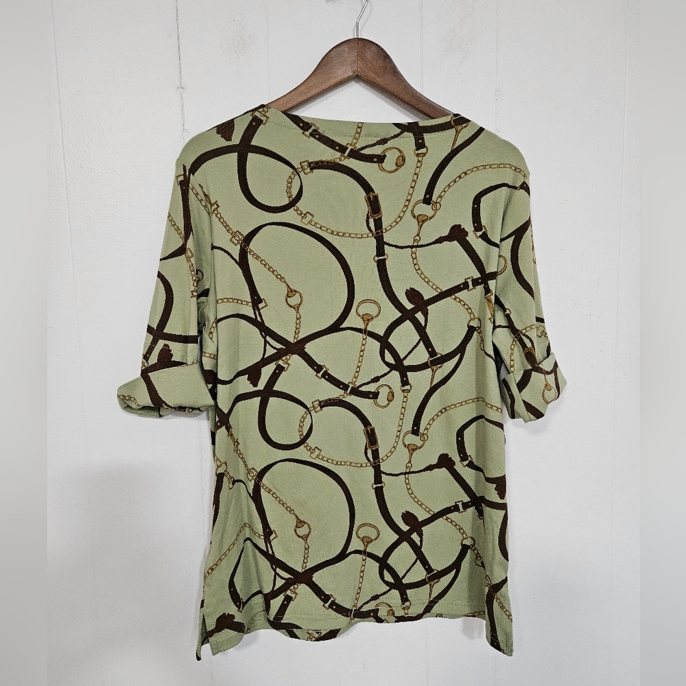 NWT Lauren Ralph Lauren Belting-Print Cotton Boatneck Tee / Size 1X - Picture 5 of 7